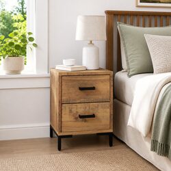 Bedside Cabinet Brown Solid Pinewood Bedroom Storage Table with Drawers
