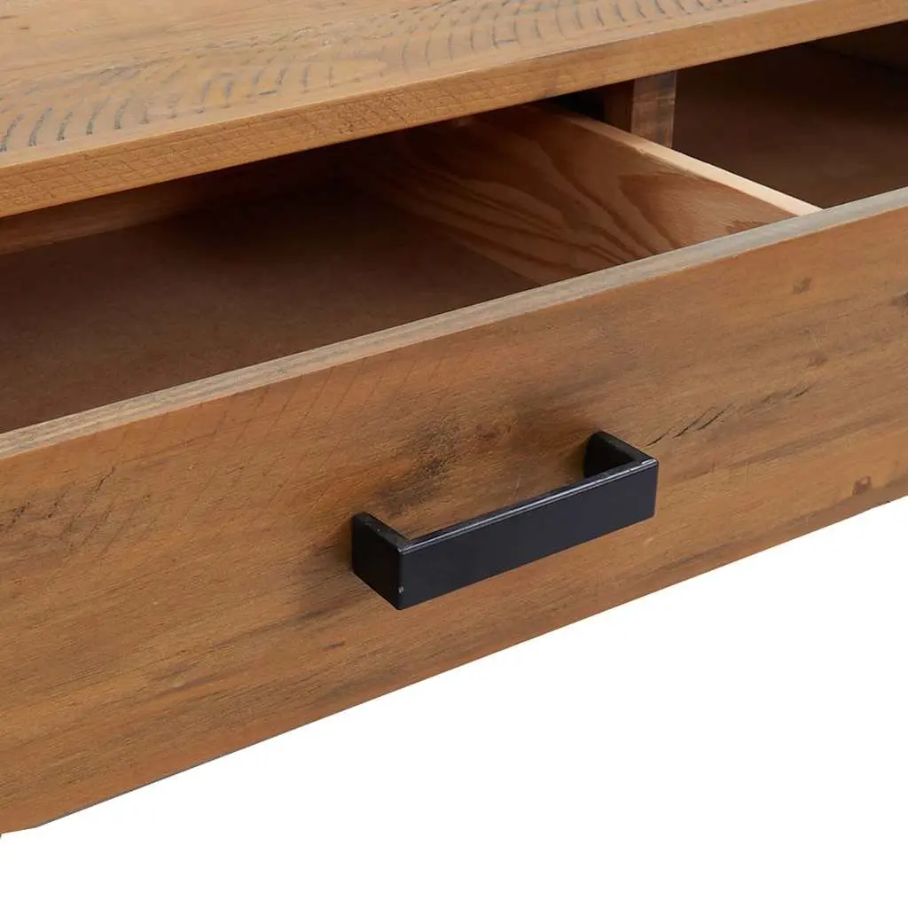 Coffee Table 90x50x35cm Wooden Solid Pinewood Construction with Drawer and Open Shelf