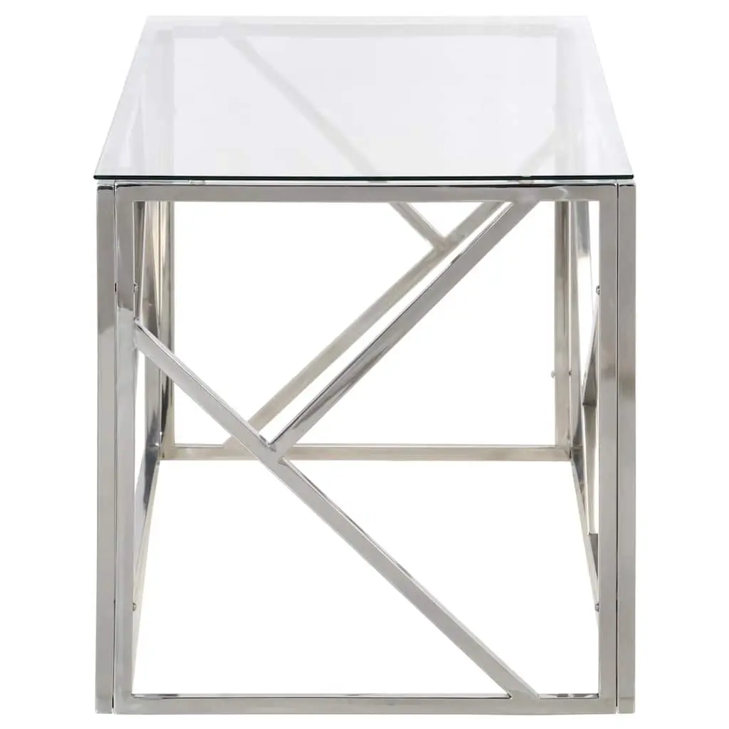 Coffee Table Silver Tempered Glass Top Stainless Steel Frame Modern Accent