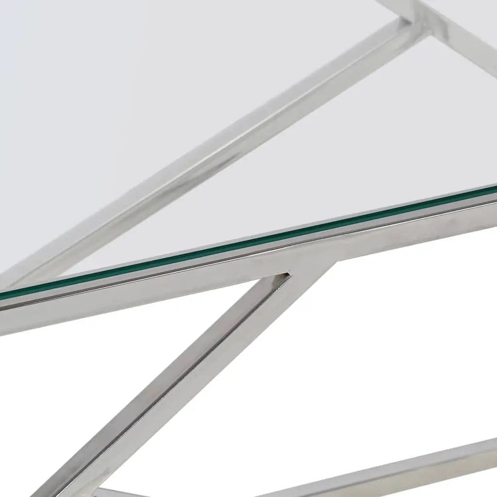 Coffee Table Silver Tempered Glass Top Stainless Steel Frame Modern Accent