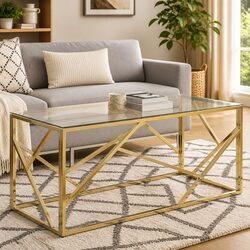 Elegant Gold Coffee Table with Tempered Glass Top