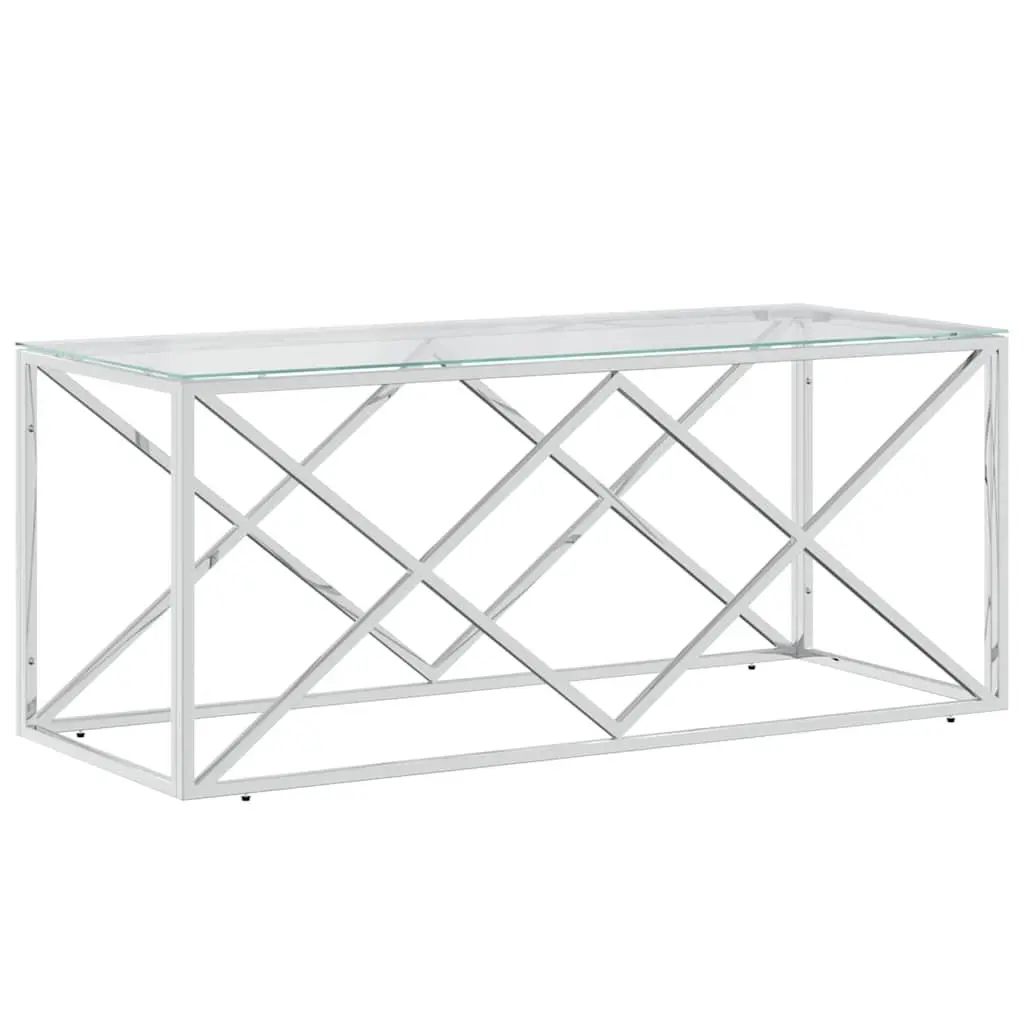 Coffee Table 110x45x45 cm Stainless Steel Glass Top Silver Accent