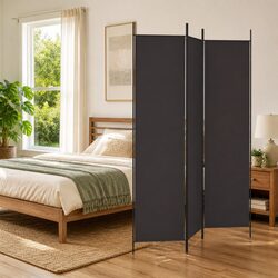 3-Panel Room Divider Screen Brown Fabric Foldable Privacy Partition 150x200cm