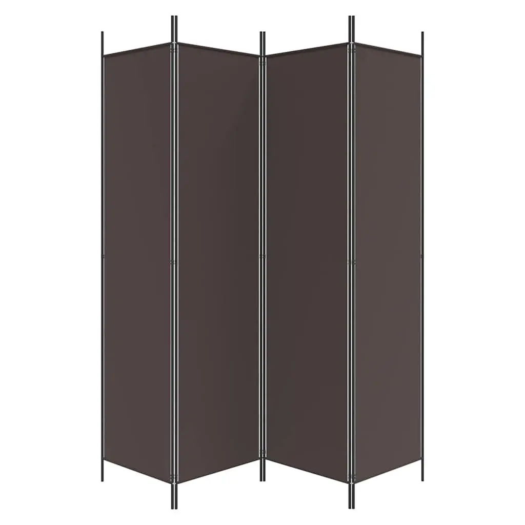 4-Panel Room Divider Screen Brown Fabric Foldable Privacy Partition