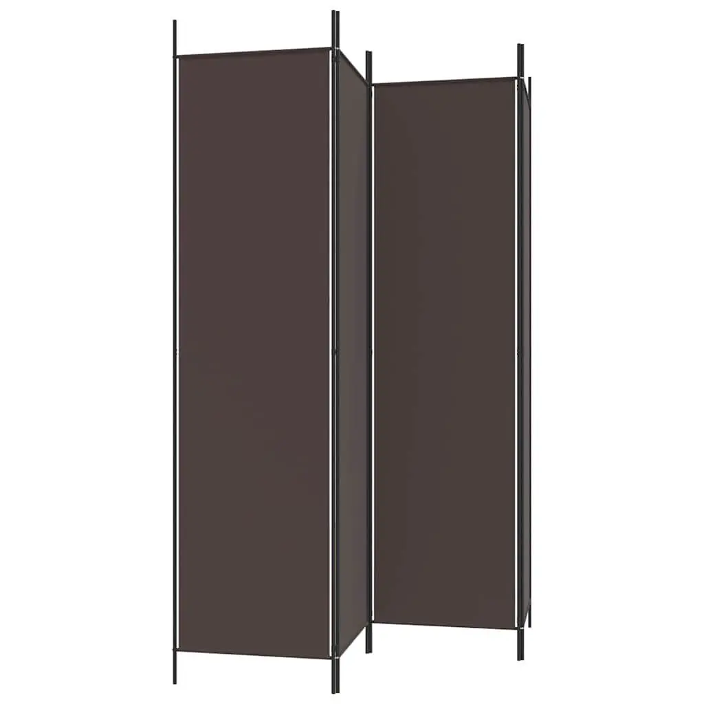 4-Panel Room Divider Screen Brown Fabric Foldable Privacy Partition