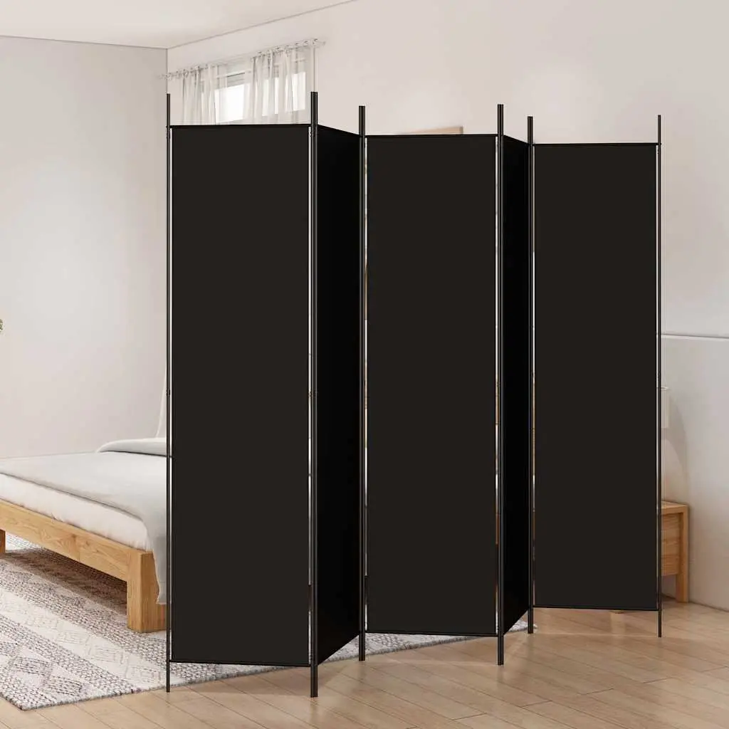 5-Panel Room Divider Folding Privacy Screen Black Fabric Space-Saving Partition