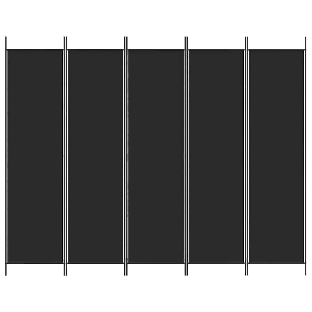5-Panel Room Divider Folding Privacy Screen Black Fabric Space-Saving Partition