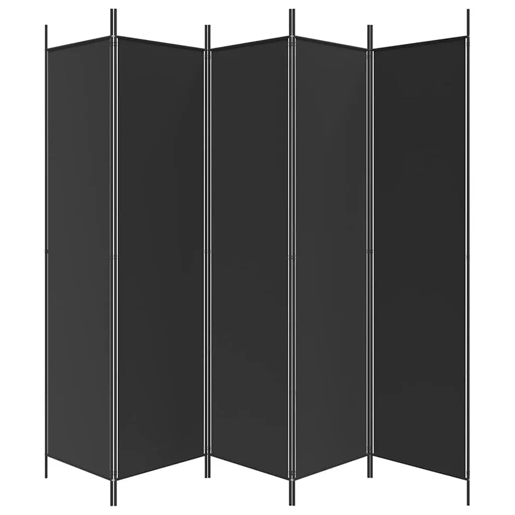5-Panel Room Divider Folding Privacy Screen Black Fabric Space-Saving Partition