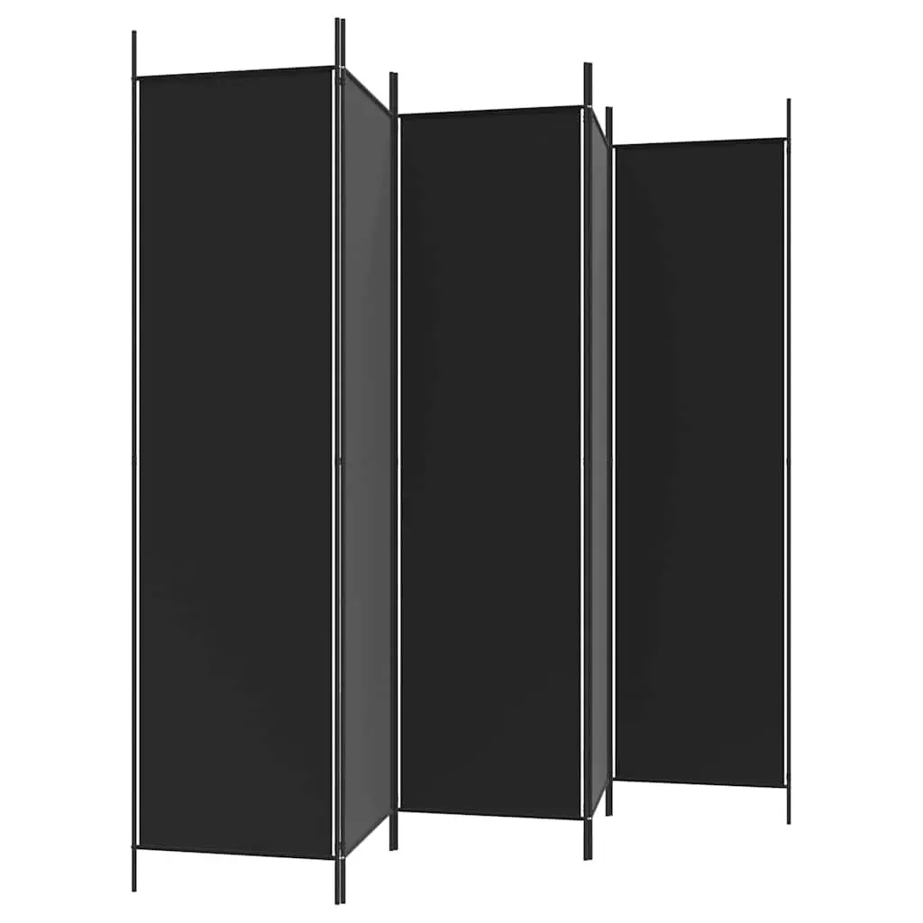 5-Panel Room Divider Folding Privacy Screen Black Fabric Space-Saving Partition