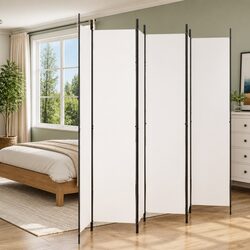 Enhance Your Living Space with a 6-Panel White Fabric Divider