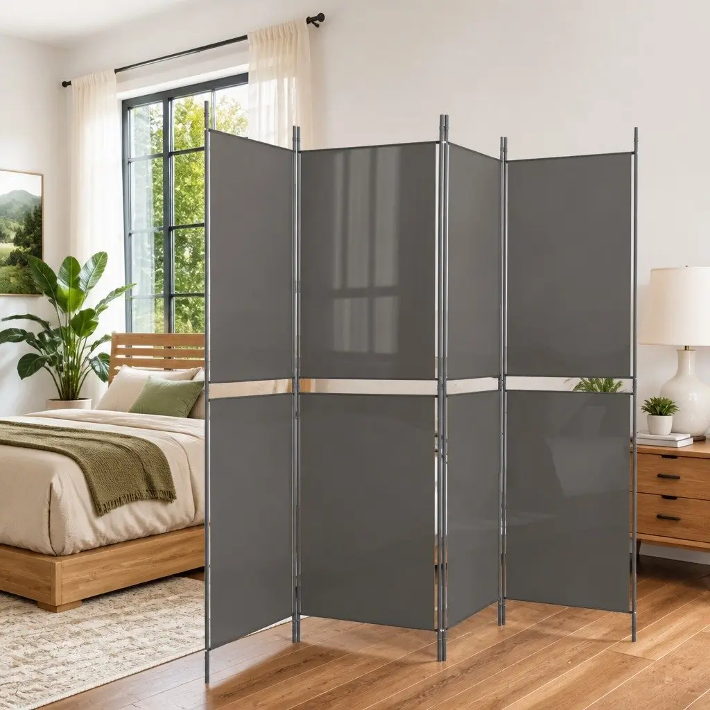 5-Panel Folding Room Divider Anthracite Fabric Privacy Divider