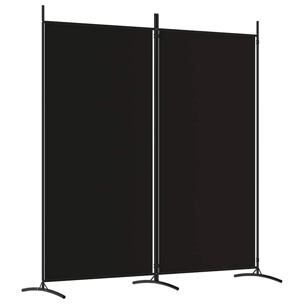 2-Panel Room Divider 175x180cm Black Fabric Folding Privacy Partition