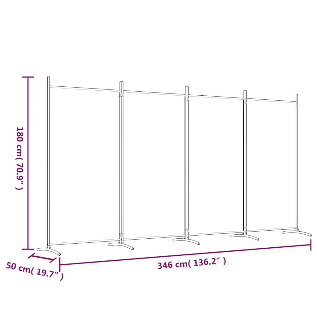4-Panel Room Divider 346x180 cm Brown Foldable Fabric Privacy Screen