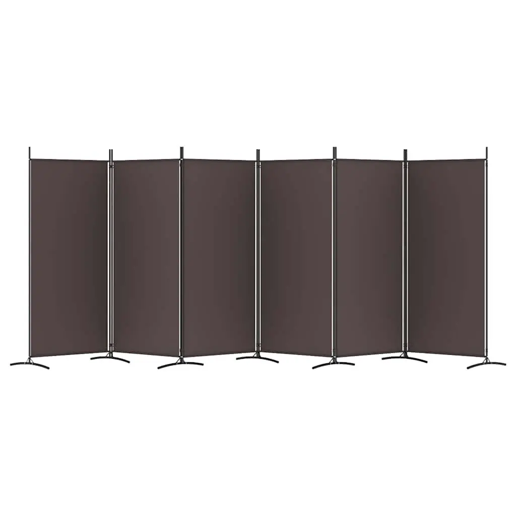 6-Panel Room Divider 520x180cm Brown Fabric Foldable Privacy Partition