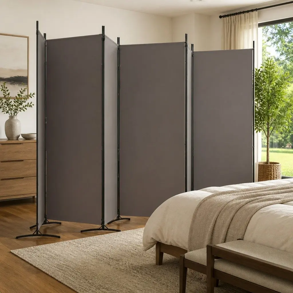 6-Panel Room Divider Screen Anthracite Fabric Folding Privacy