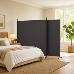 Folding Screen - 3-Panel Room Divider in Brown Fabric
