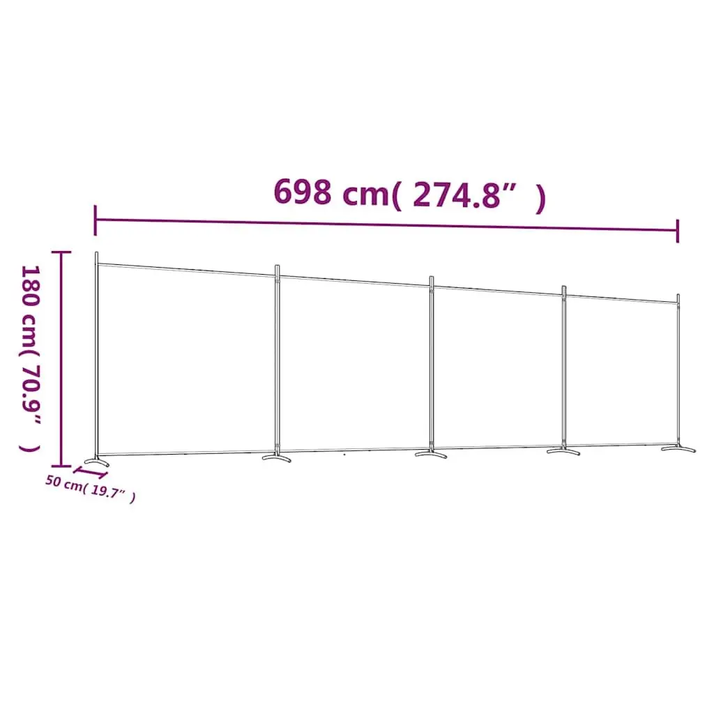 4-Panel Room Divider 698x180 cm Foldable Fabric Privacy Screen Black