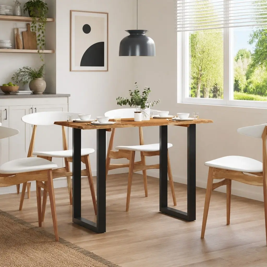 Solid Wood Dining Table 110x50x76cm Acacia with Iron Legs Natural Brown