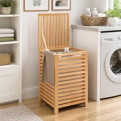 Wooden Laundry Basket 45x45x65 cm Brown Solid Wood Storage Hamper Removable Bag