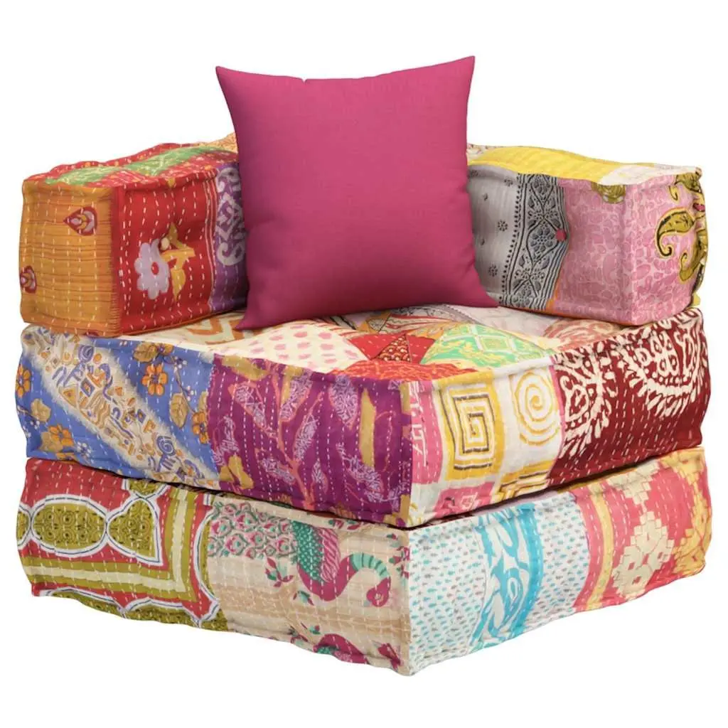 Modular Pouffe Corner Sofa Chaise Lounge Chair Patchwork Fabric with Pillow