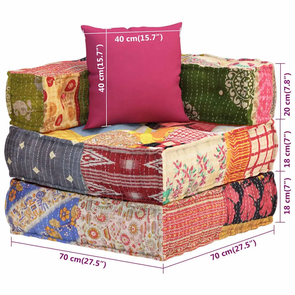 Modular Pouffe Corner Sofa Chaise Lounge Chair Patchwork Fabric with Pillow