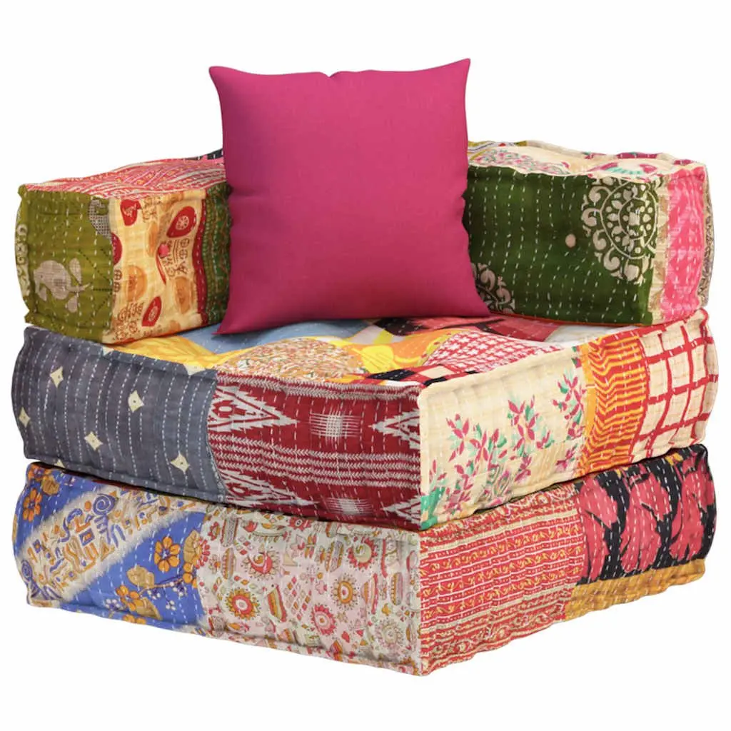 Modular Pouffe Corner Sofa Chaise Lounge Chair Patchwork Fabric with Pillow
