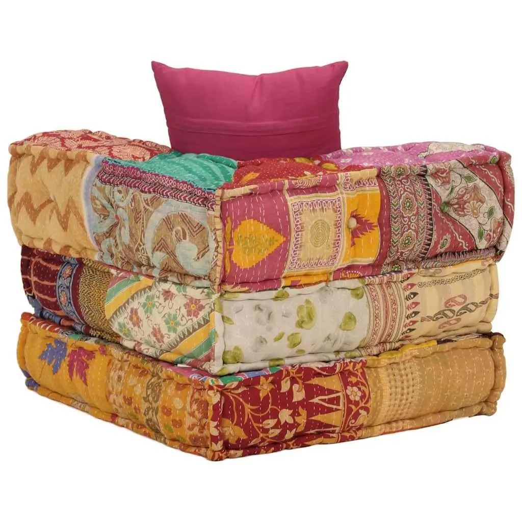 Modular Pouffe Corner Sofa Chaise Lounge Chair Patchwork Fabric with Pillow