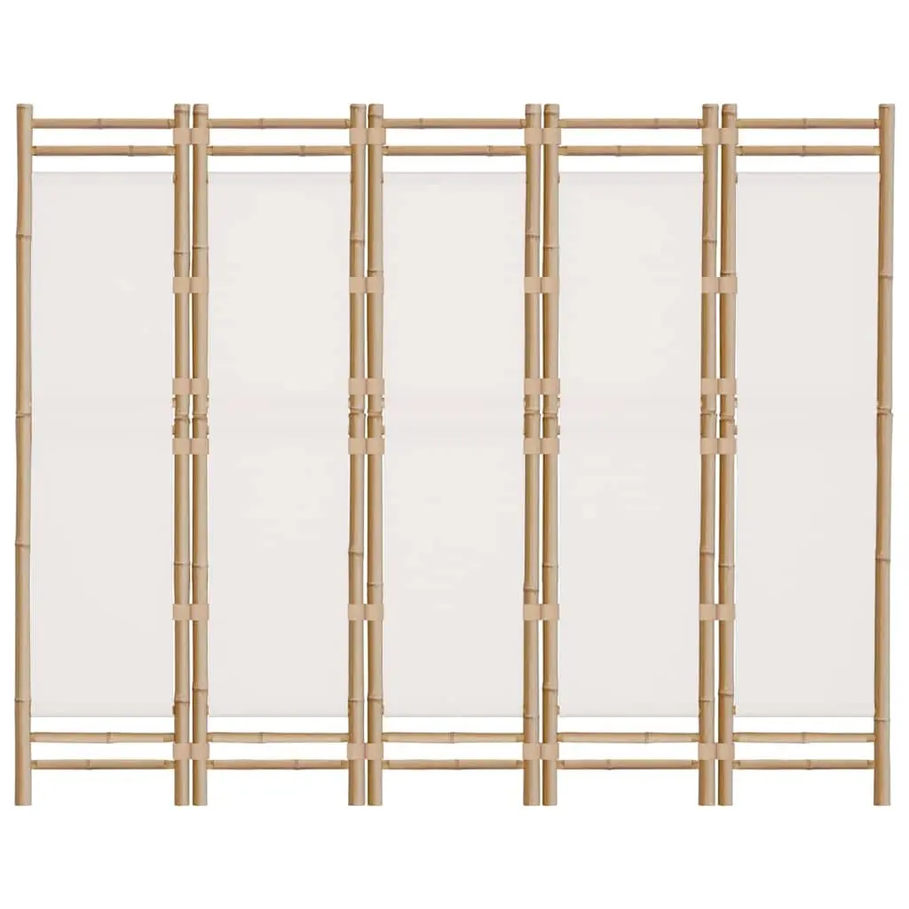 5-Panel Folding Privacy Screen Room Divider Bamboo Canvas Cream 200cm