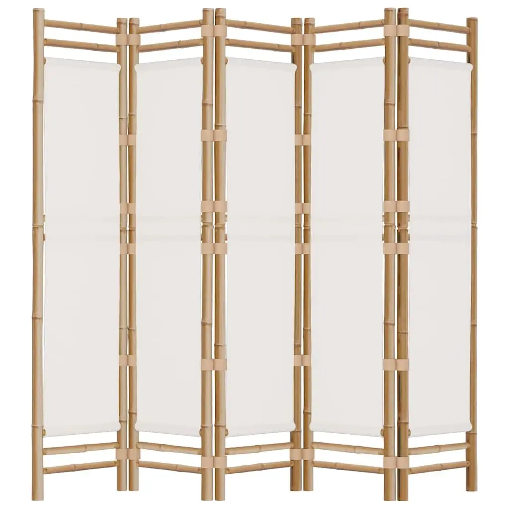 5-Panel Folding Privacy Screen Room Divider Bamboo Canvas Cream 200cm