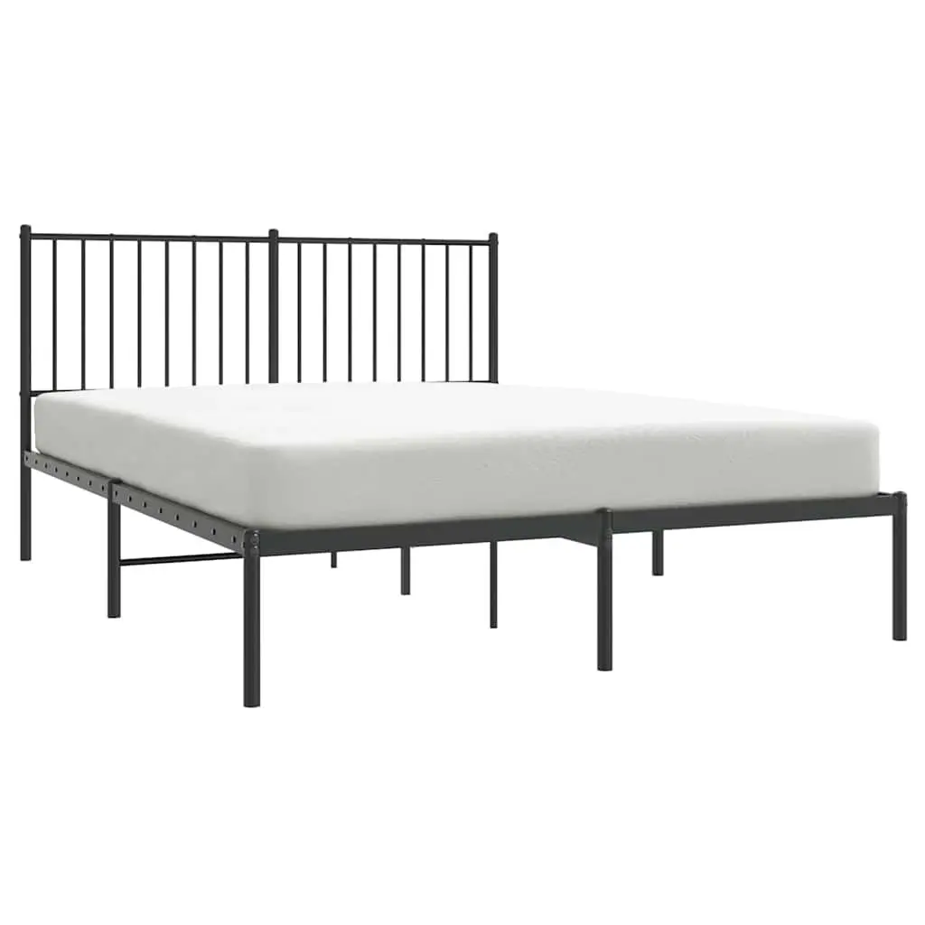 Metal Bed Frame 135x190 cm with Headboard and Slats Black