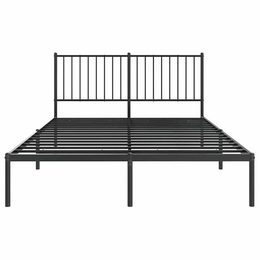 Metal Bed Frame 135x190 cm with Headboard and Slats Black