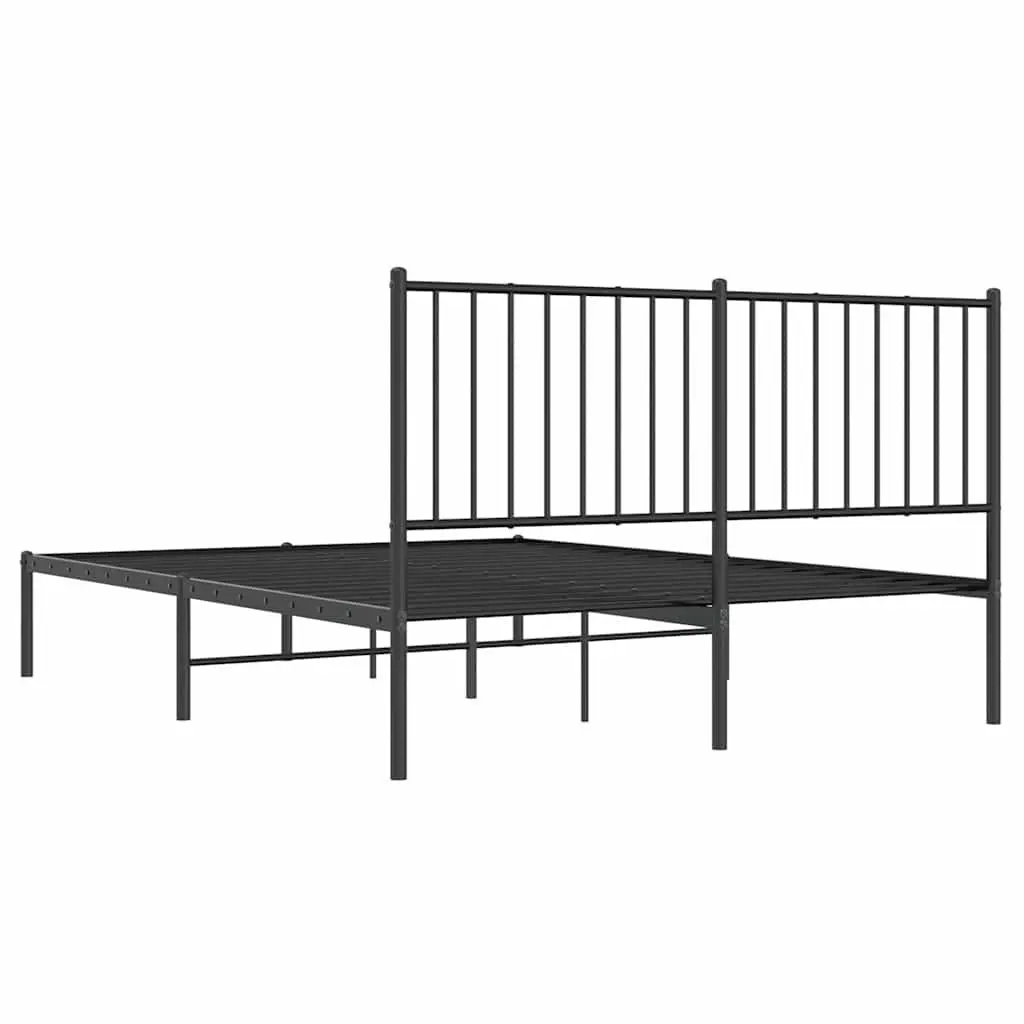 Metal Bed Frame 135x190 cm with Headboard and Slats Black