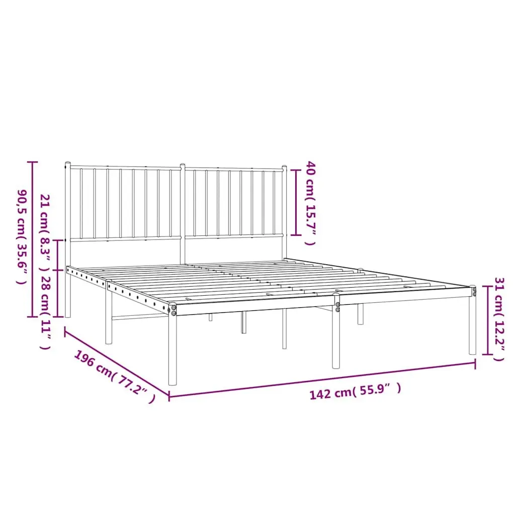 Metal Bed Frame 135x190 cm with Headboard and Slats Black
