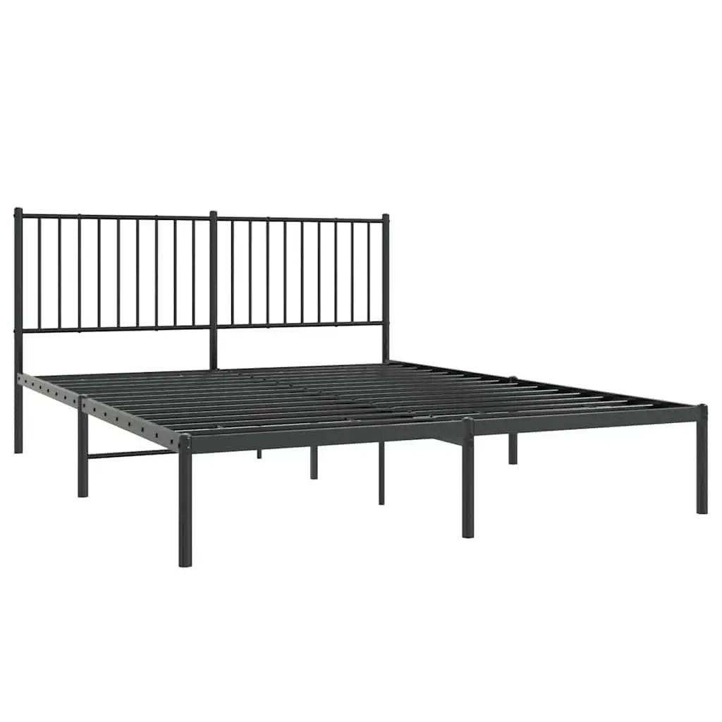 Metal Bed Frame Queen Size 150x200cm with Headboard Slatted Base Black