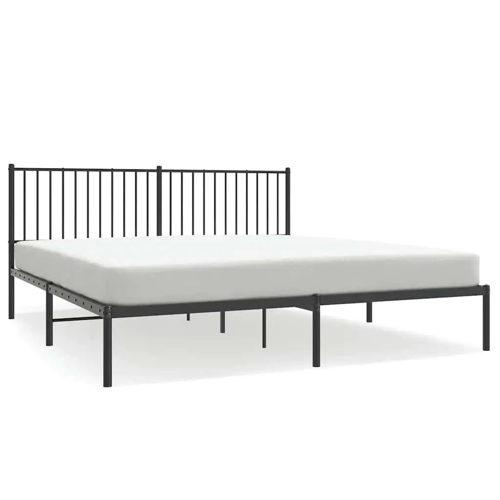 Metal Bed Frame King 183x203 cm Black Powder-Coated Steel Slatted Base with Headboard and Underbed Storage