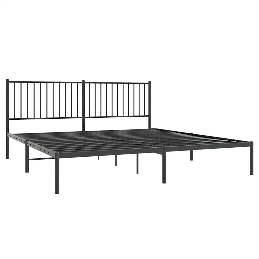 Metal Bed Frame King 183x203 cm Black Powder-Coated Steel Slatted Base with Headboard and Underbed Storage