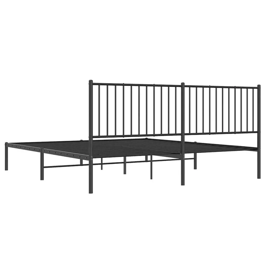 Metal Bed Frame King 183x203 cm Black Powder-Coated Steel Slatted Base with Headboard and Underbed Storage
