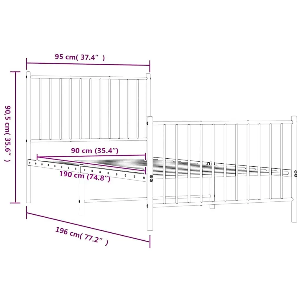 Metal Bed Frame 90x190 cm with Headboard Footboard Slatted Base Black