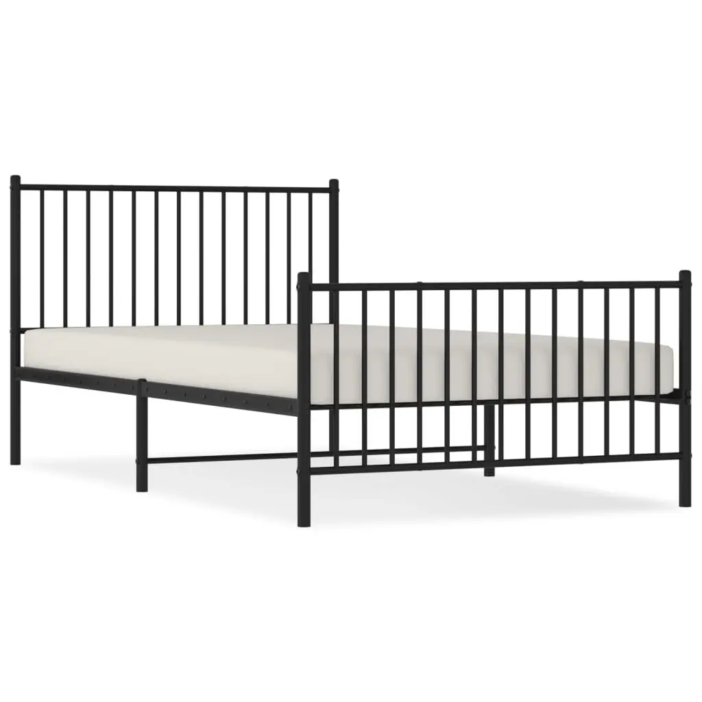 King Single Metal Bed Frame Black 107x203cm Slatted Base with Headboard and Footboard