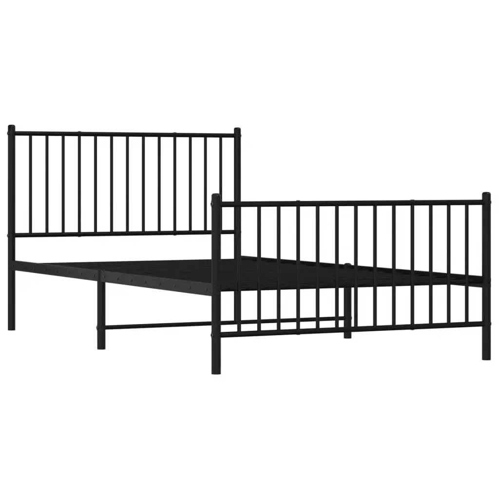 King Single Metal Bed Frame Black 107x203cm Slatted Base with Headboard and Footboard