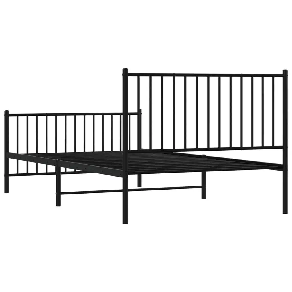 King Single Metal Bed Frame Black 107x203cm Slatted Base with Headboard and Footboard