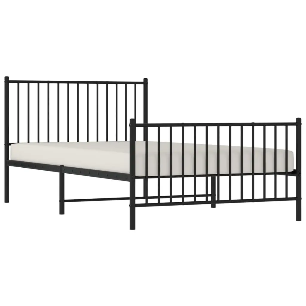 King Single Metal Bed Frame Black 107x203cm Slatted Base with Headboard and Footboard