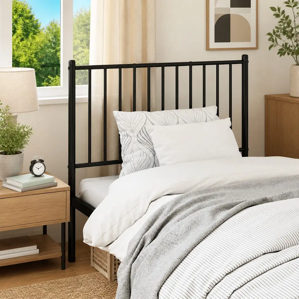 Metal Headboard 90cm Black Powder-Coated Steel Sturdy Support