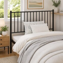 Metal Headboard Black 107cm Bedroom Bed Header Powder Coated Steel Frame