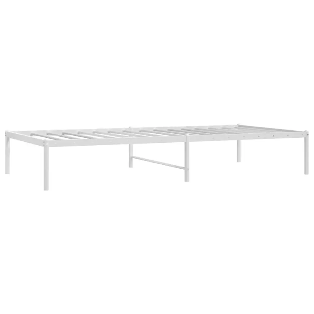 Metal Bed Frame 90x190 cm White Steel Platform Slat Support with Under-bed Storage