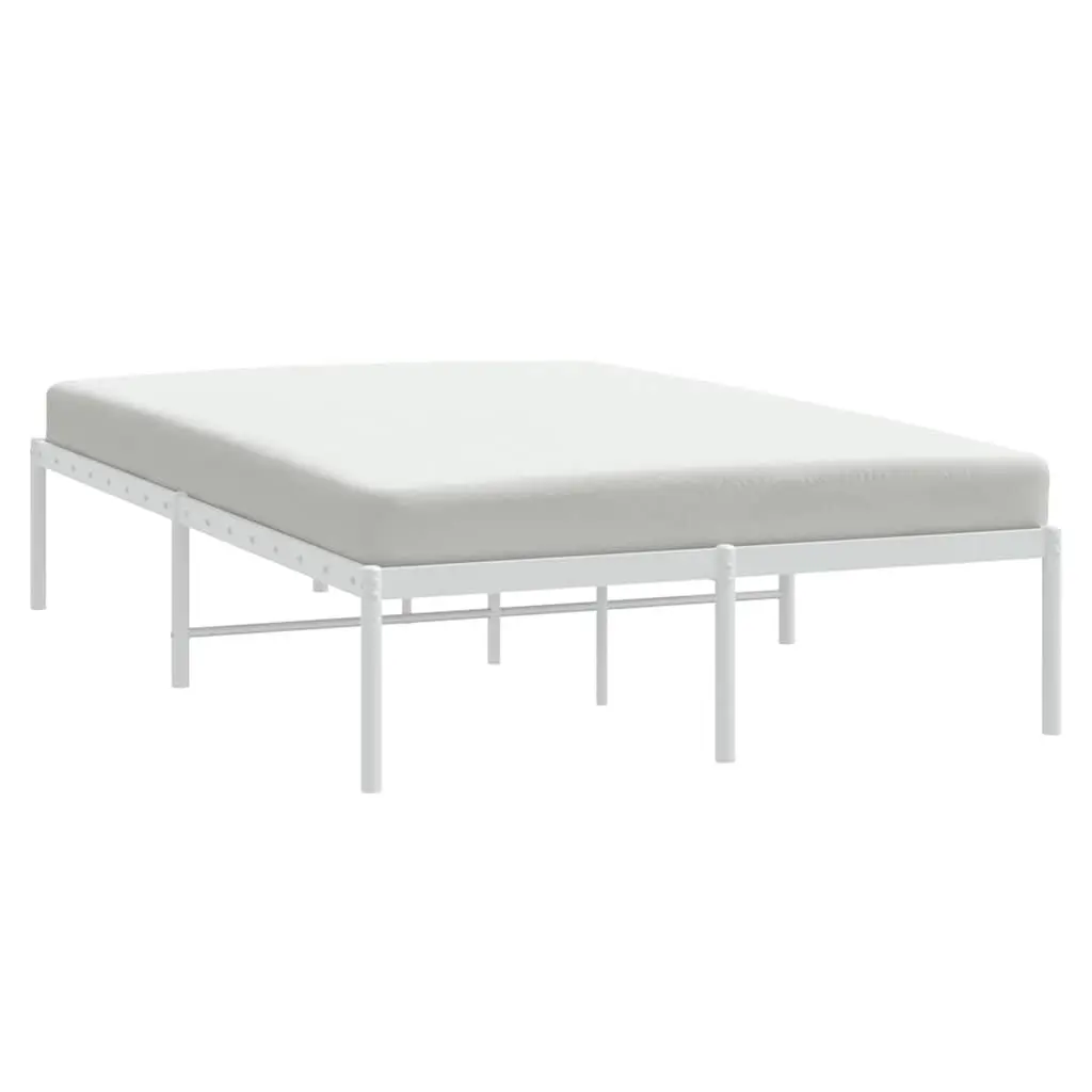 Metal Bed Frame 135x190 cm White Slatted Base Sturdy Steel Platform