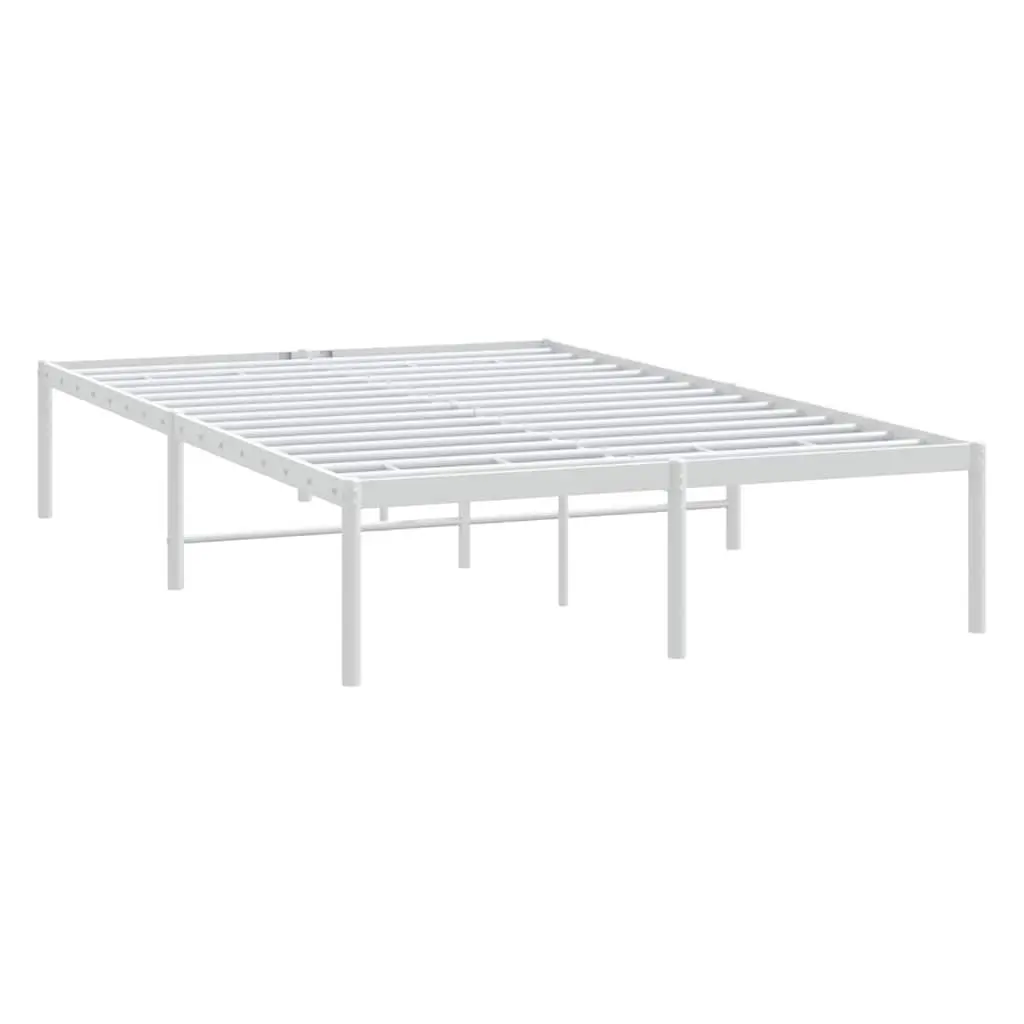 Metal Bed Frame 135x190 cm White Slatted Base Sturdy Steel Platform