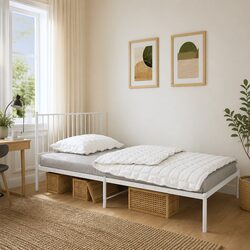 Elegant White Metal Bed Frame King Single 107x203 cm
