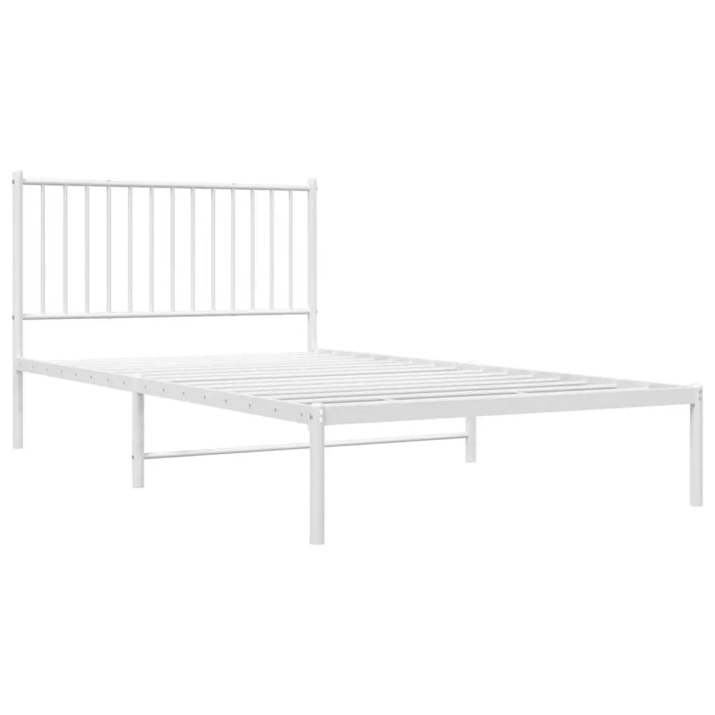 King Single Metal Bed Frame 107x203 cm White Powder Coated Steel Slatted Base with Headboard and Understorage
