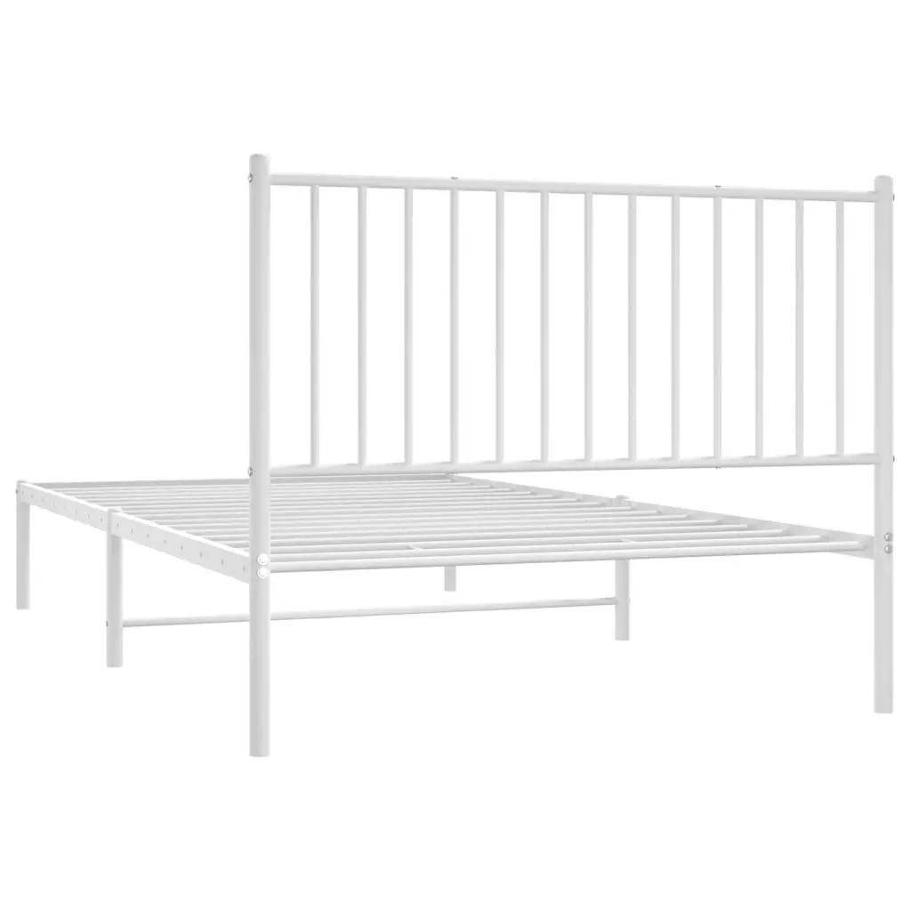 King Single Metal Bed Frame 107x203 cm White Powder Coated Steel Slatted Base with Headboard and Understorage